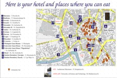 Here is your hotel and places where you can eat